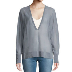 Lafayette 148 Semisheer V-Neck Sweater Knit Top